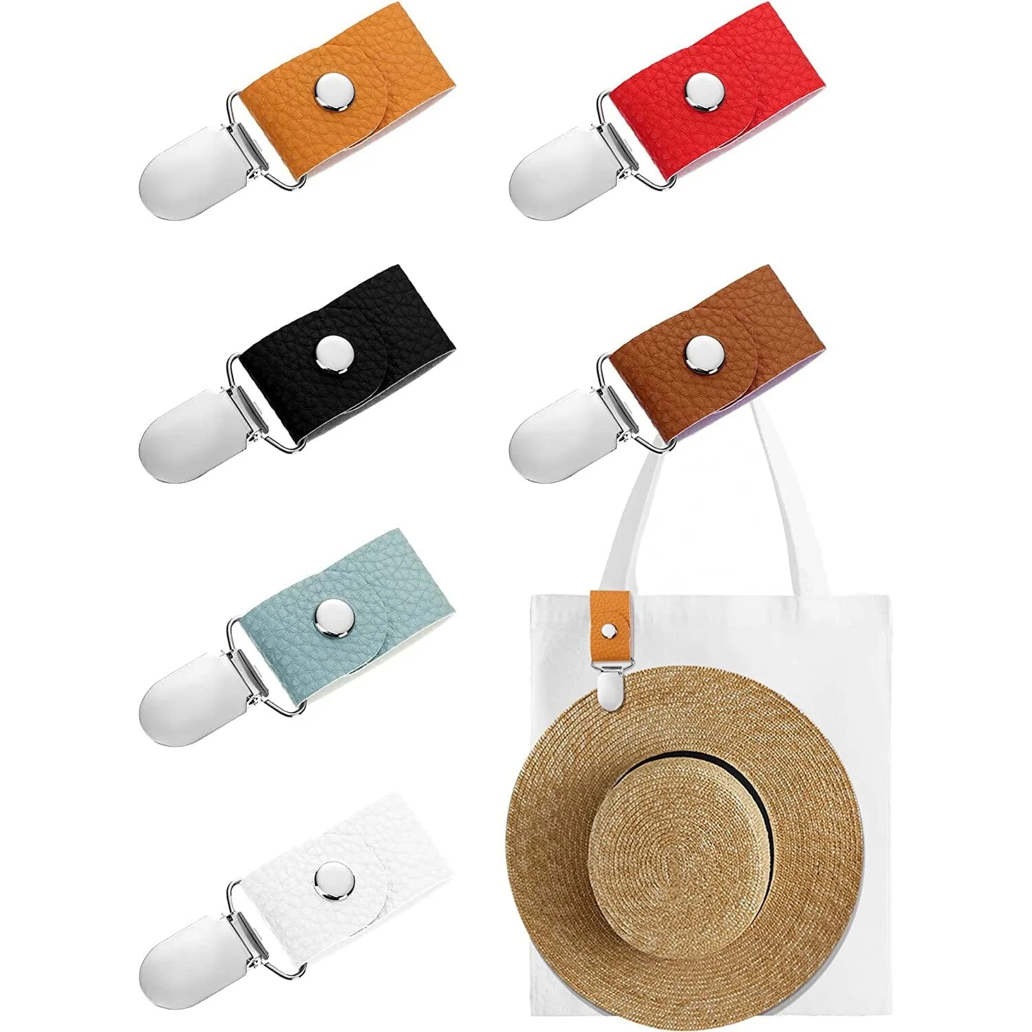 6-Piece: Hat Clip for Summer Travel on Bag Luggage PU Leather Hat