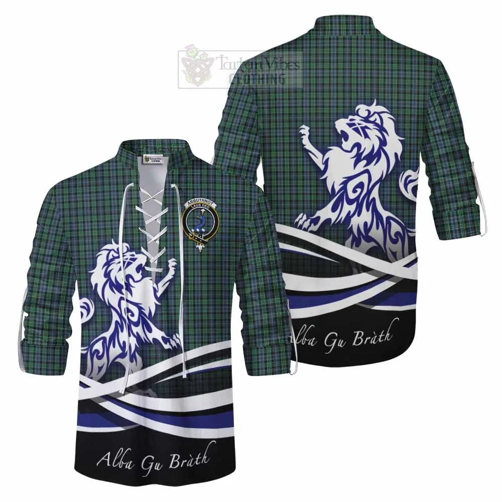 Arbuthnot Tartan Ghillie Kilt Shirt with Alba Gu Brath Regal Lion Emblem