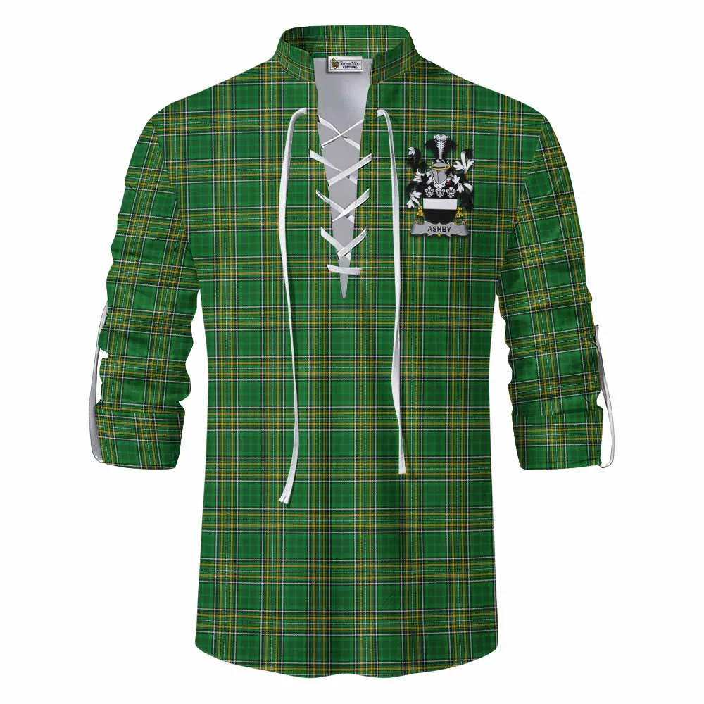 Ashby Irish Clan Tartan Ghillie Kilt Shirt with Coat of Arms