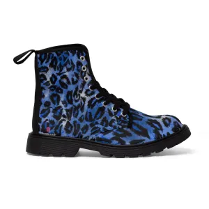 Blue Leopard Women's Canvas Boots, Best Leopard Animal Print Winter Boots For Ladies Blue Leopard Women's Canvas Boots, Best Leopard Animal Print Winter Boots For Ladies