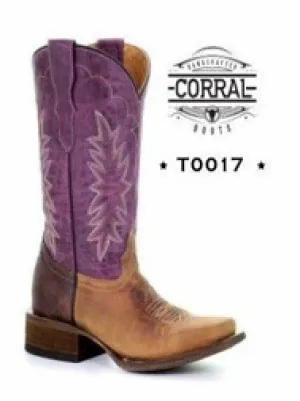 Corral Boots Teen Brown & Purple Embroidery Boots