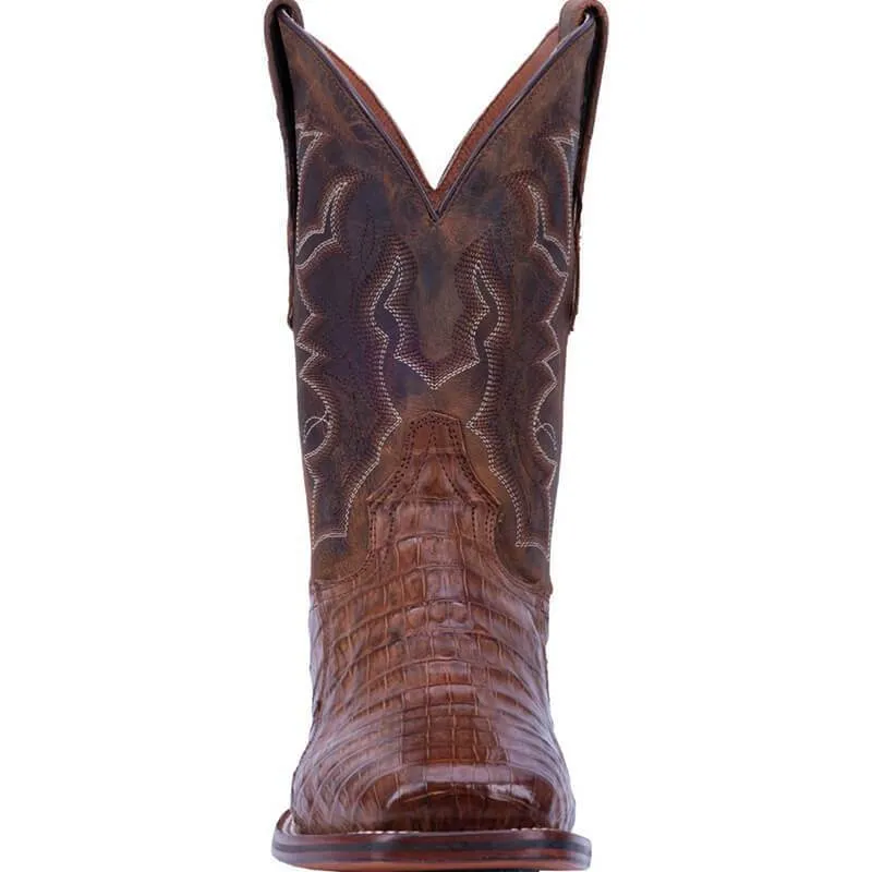 Exotic Retro Square Toe Mid-Calf Boots – Embroidered Casual Men’s Split Boots