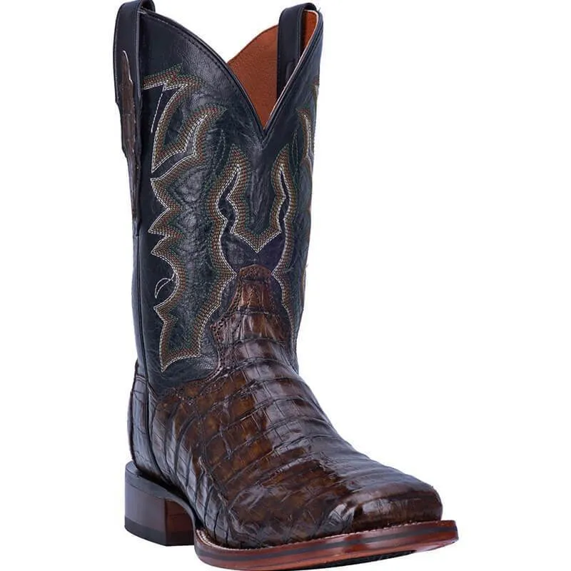 Exotic Retro Square Toe Mid-Calf Boots – Embroidered Casual Men’s Split Boots