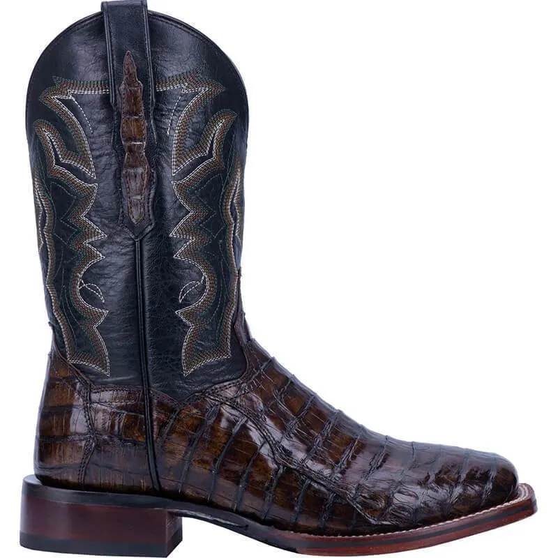 Exotic Retro Square Toe Mid-Calf Boots – Embroidered Casual Men’s Split Boots