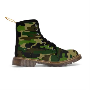 Green Camo Print Women's Boots, Army Military Camouflage Printed Ladies' Premium Winter Boots