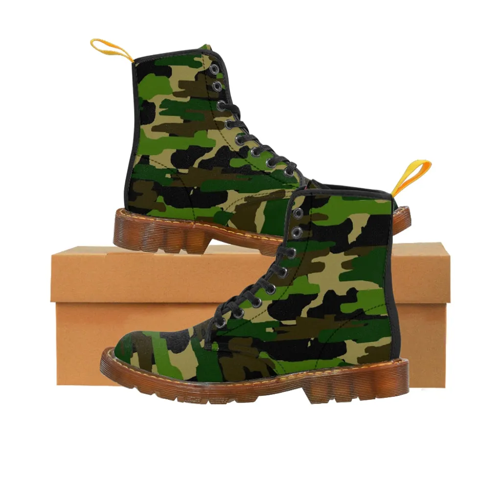 Green Camo Print Women's Boots, Army Military Camouflage Printed Ladies' Premium Winter Boots