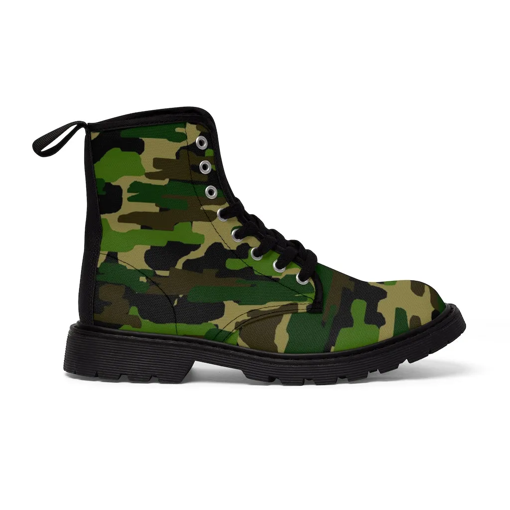 Green Camo Print Women's Boots, Army Military Camouflage Printed Ladies' Premium Winter Boots