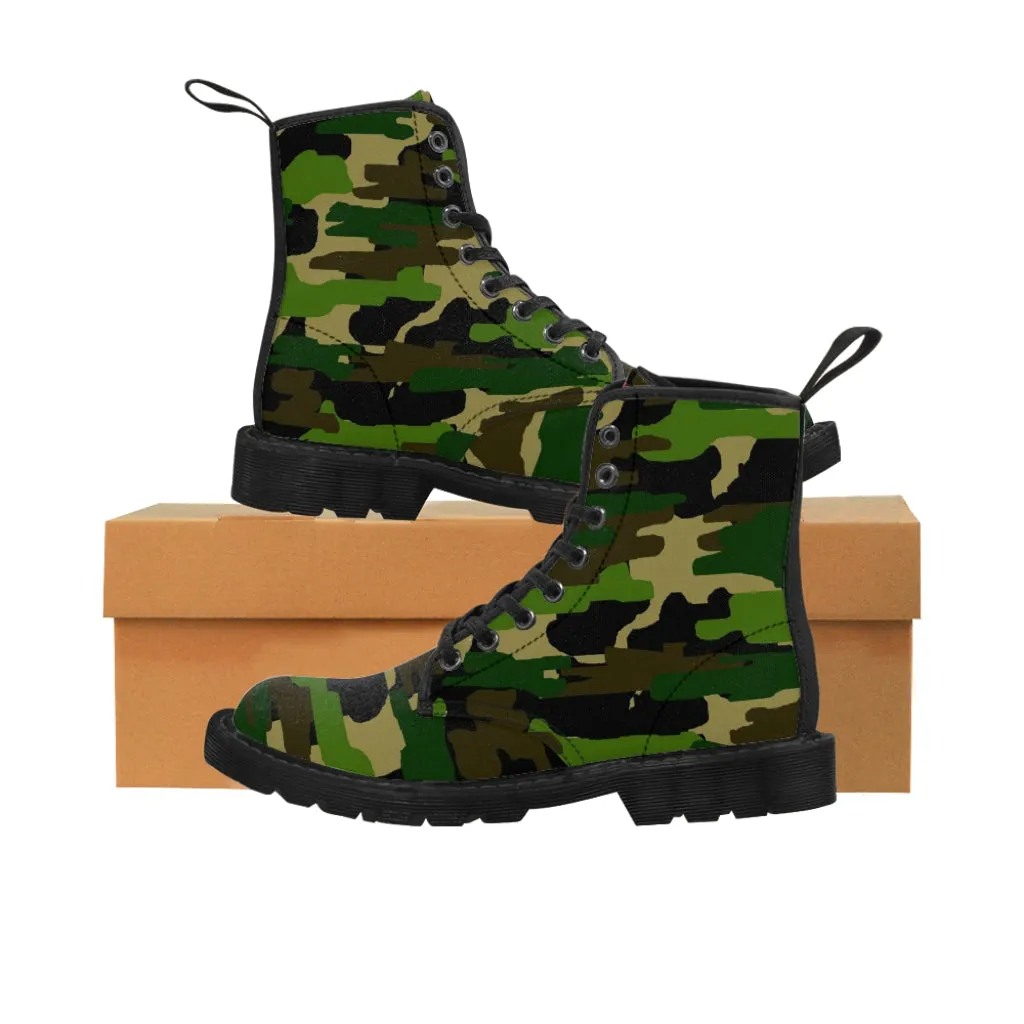 Green Camo Print Women's Boots, Army Military Camouflage Printed Ladies' Premium Winter Boots