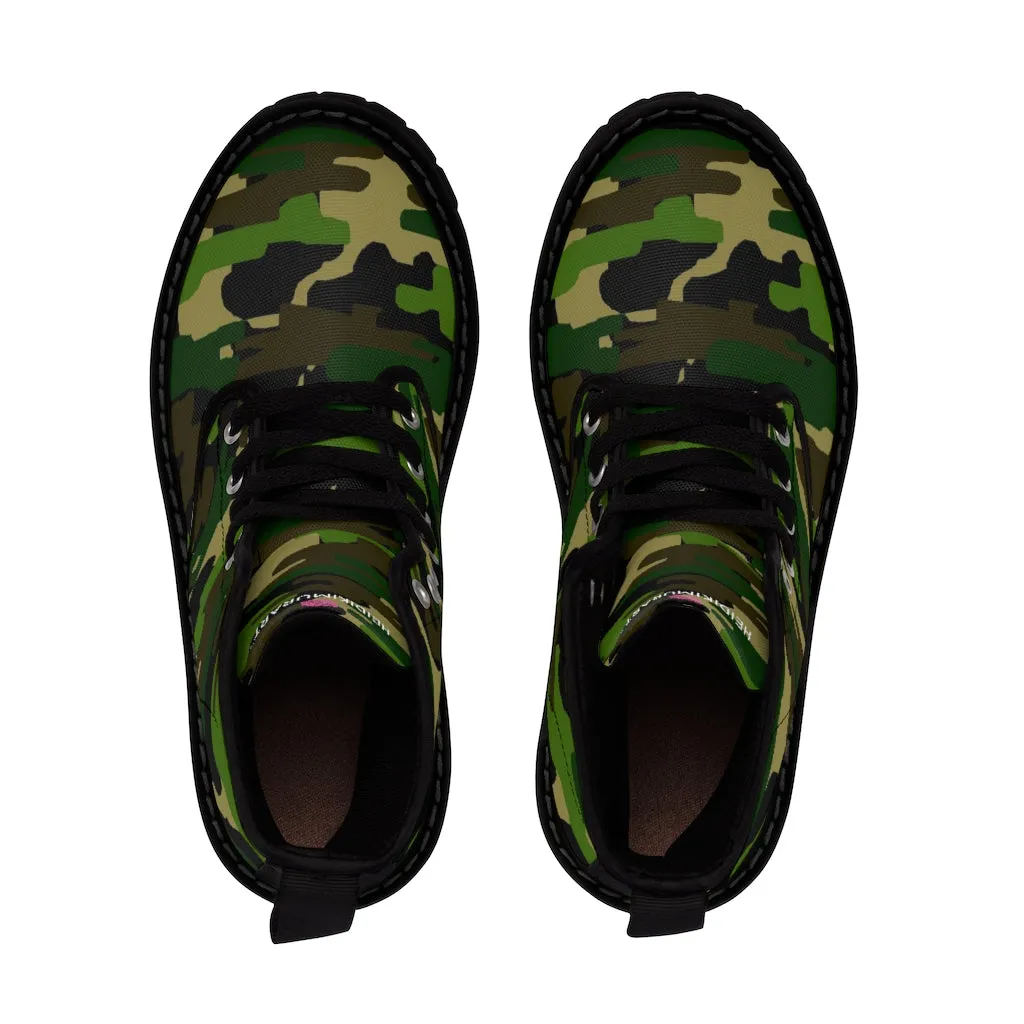 Green Camo Print Women's Boots, Army Military Camouflage Printed Ladies' Premium Winter Boots