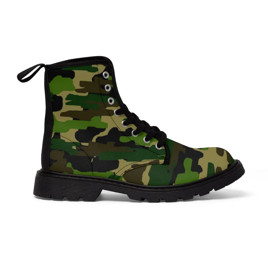 Green Camo Print Women's Boots, Army Military Camouflage Printed Ladies' Premium Winter Boots