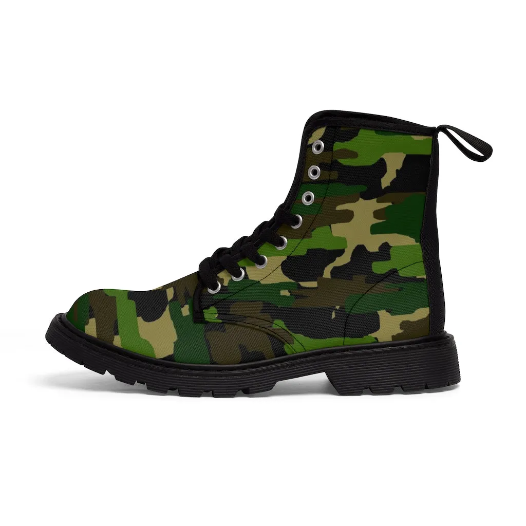 Green Camo Print Women's Boots, Army Military Camouflage Printed Ladies' Premium Winter Boots