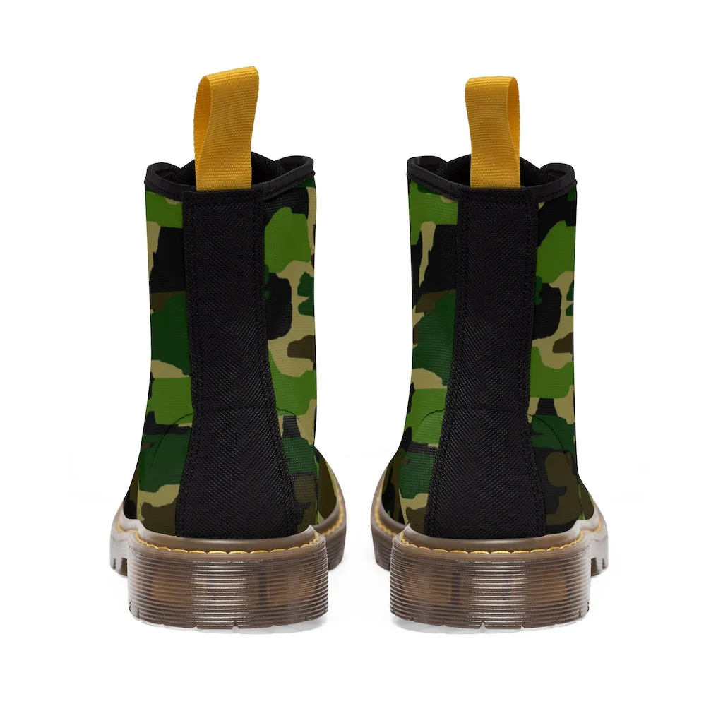 Green Camo Print Women's Boots, Army Military Camouflage Printed Ladies' Premium Winter Boots