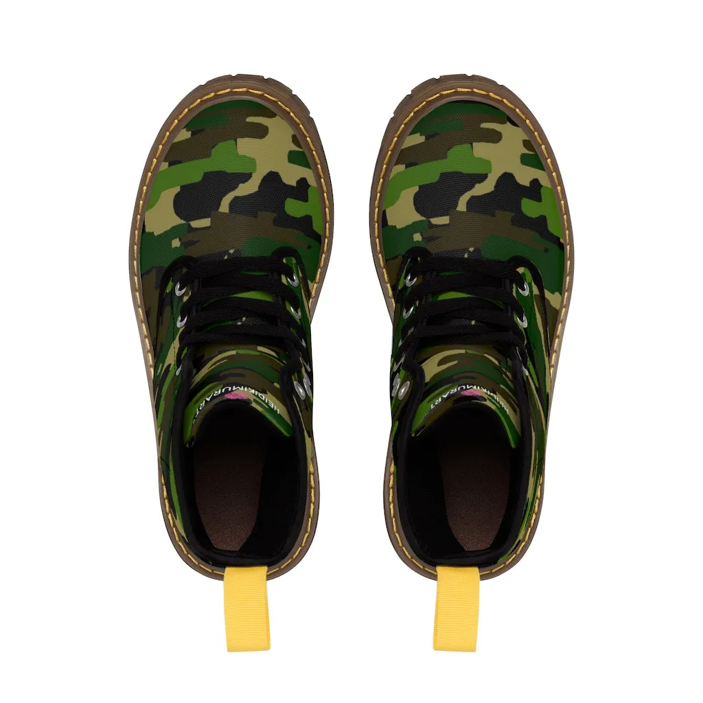 Green Camo Print Women's Boots, Army Military Camouflage Printed Ladies' Premium Winter Boots