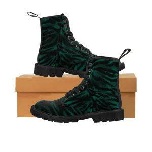 Green Tiger Striped Men's Boots, Best Hiking Animal Print Winter Boots Laced Up Shoes For Men Green Tiger Striped Men's Boots, Best Hiking Animal Print Winter Boots Laced Up Shoes For Men