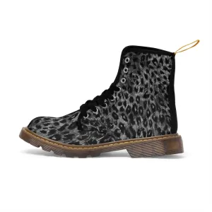 Grey Leopard Women's Canvas Boots, Animal Print Best Winter Boots For Fashionable Ladies Grey Leopard Women's Canvas Boots, Animal Print Best Winter Boots For Fashionable Ladies