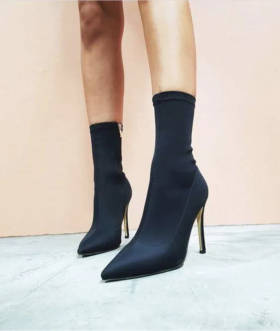 High Heel Suede Pointed Toe Sock Calf Boots