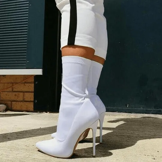 High Heel Suede Pointed Toe Sock Calf Boots