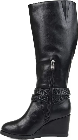 Journee Collection Women's Garin Braid Strap Wedge Extra Wide Calf Boots  Color Black Size 9XWC