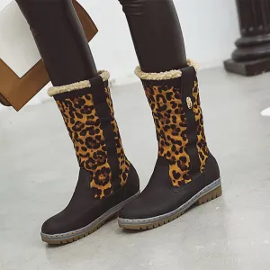 Leopard Print Chunky Low Heel Suede Calf Boots