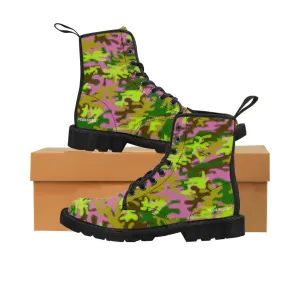Pink Camo Women's Boots, Army Military Print Best Winter Laced Up Canvas Boots For Women (US Size 6.5-11) Pink Camo Women's Boots, Army Military Print Best Winter Laced Up Canvas Boots For Women (US Size 6.5-11)