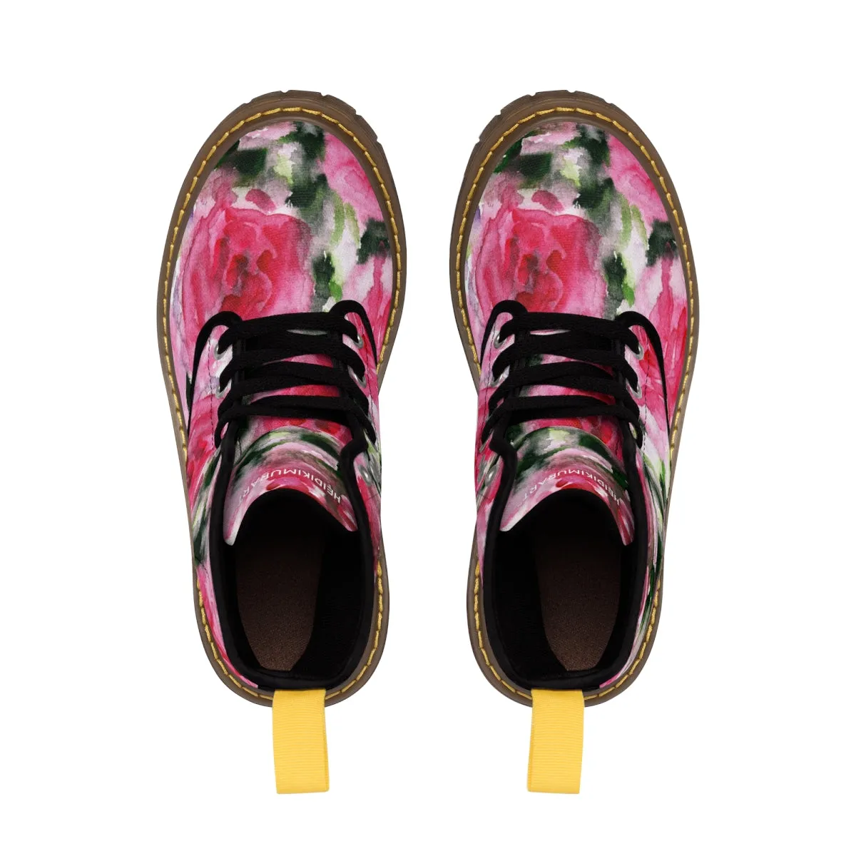 Pink Floral Print Women's Boots, Best Winter Laced Up Designer Flower Boots For Women (US Size 6.5-11)