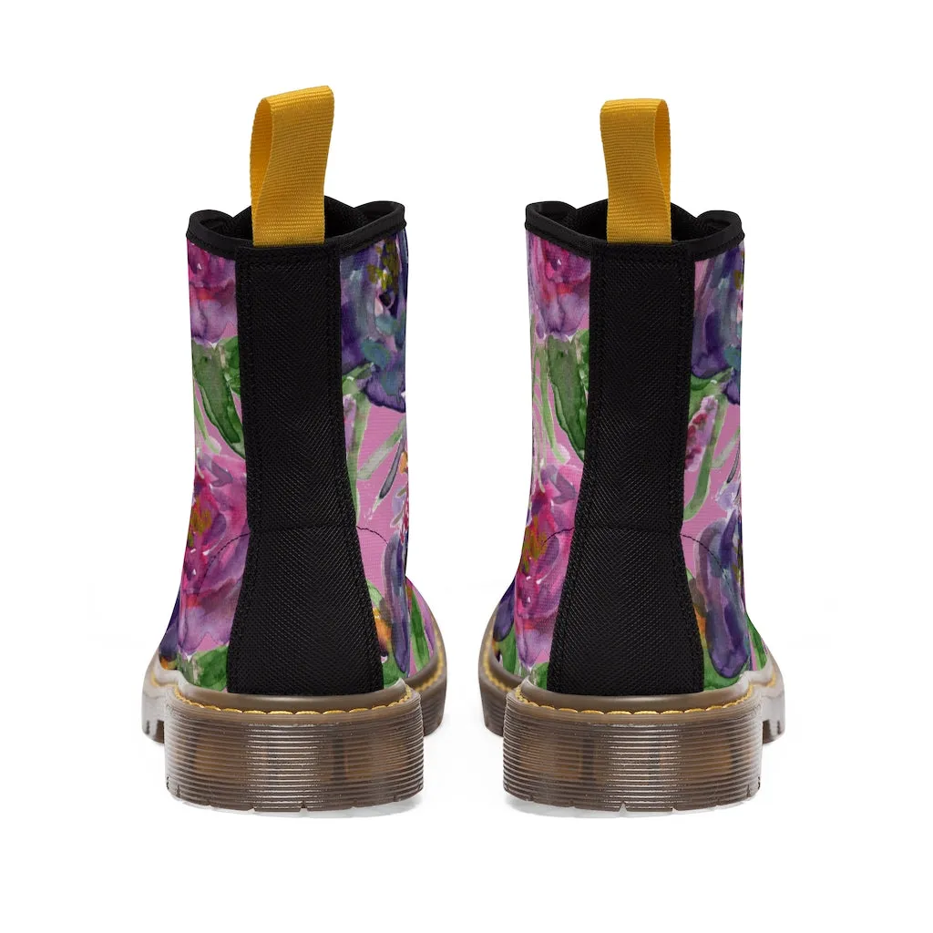 Pink Rose Flower Women's Boots, Best Vintage Style Premium Quality Winter Boots For Ladies