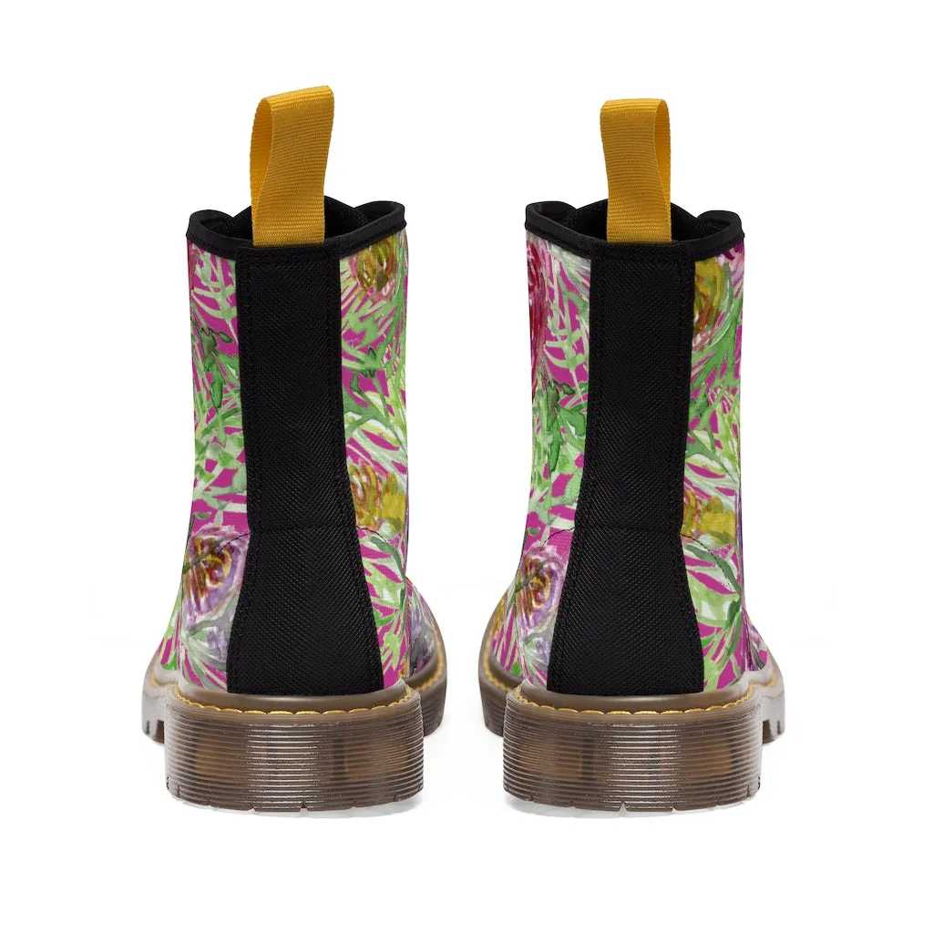 Pink Yellow Rose Women's Boots, Best Vintage Style Premium Quality Winter Boots For Ladies