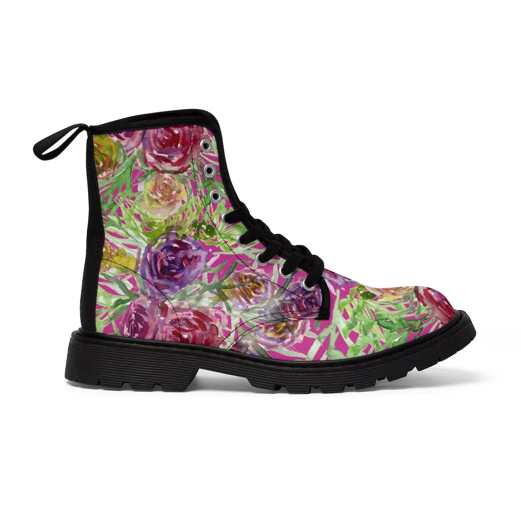 Pink Yellow Rose Women's Boots, Best Vintage Style Premium Quality Winter Boots For Ladies