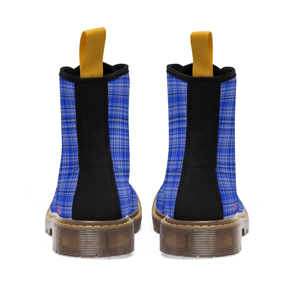 Preppy Blue Plaid Women's Boots, Plaid Print Best Winter Boots For Women (US Size 6.5-11)