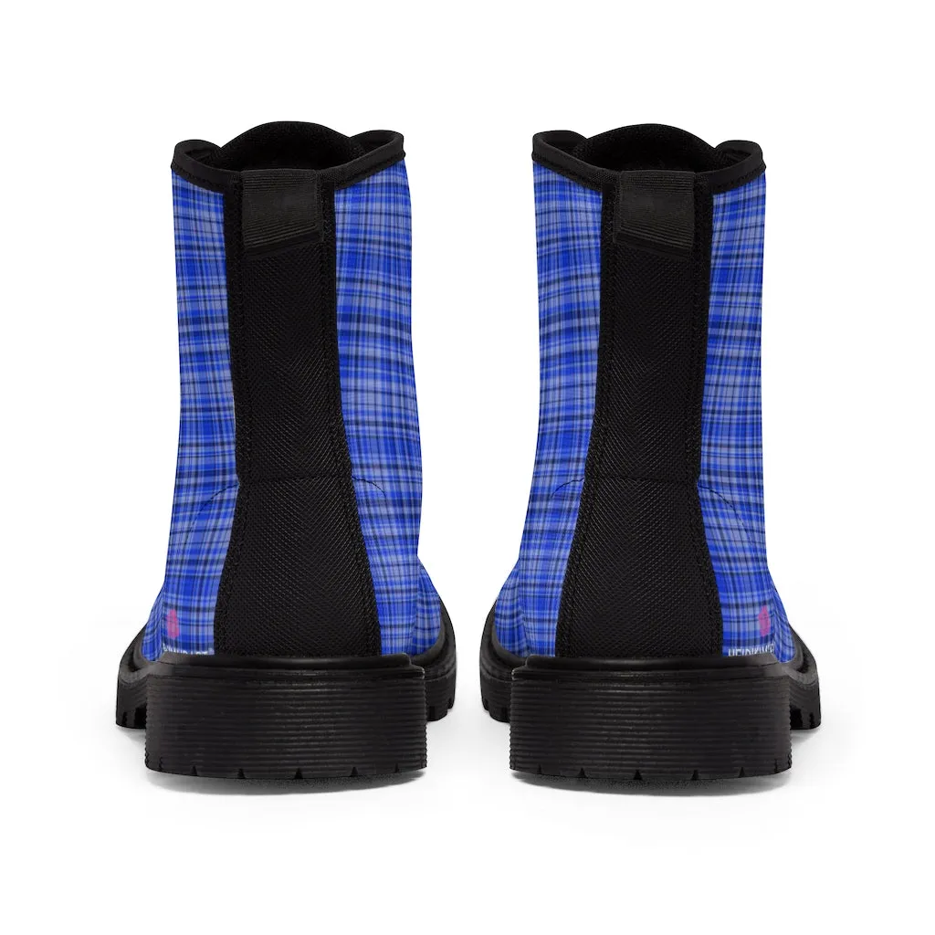 Preppy Blue Plaid Women's Boots, Plaid Print Best Winter Boots For Women (US Size 6.5-11)