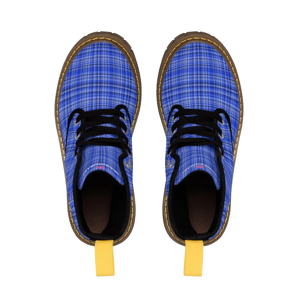Preppy Blue Plaid Women's Boots, Plaid Print Best Winter Boots For Women (US Size 6.5-11)
