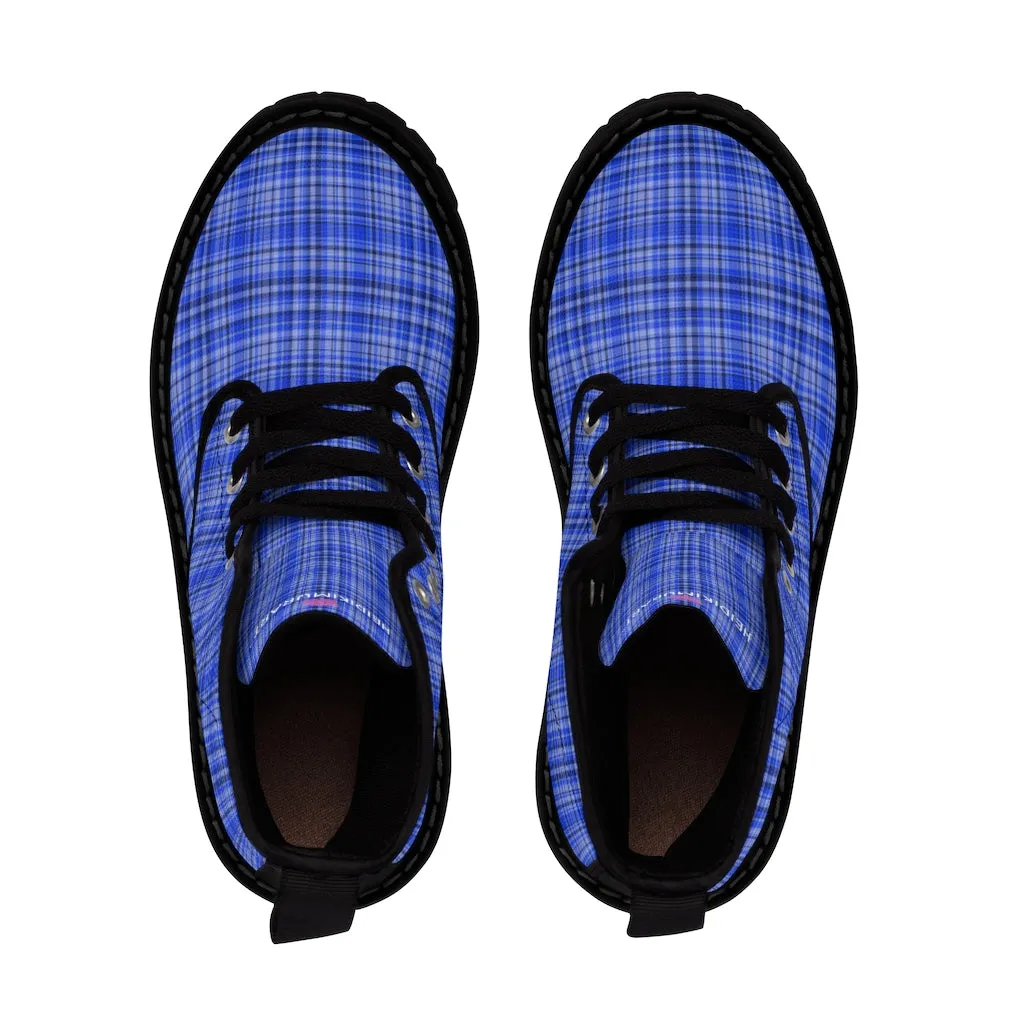 Preppy Blue Plaid Women's Boots, Plaid Print Best Winter Boots For Women (US Size 6.5-11)