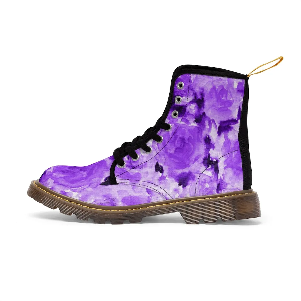 Purple Floral Abstract Women's Boots, Best Cute Chic Designer Ladies' Combat Hiking Boots