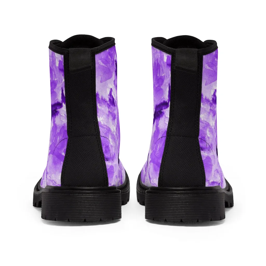 Purple Floral Abstract Women's Boots, Best Cute Chic Designer Ladies' Combat Hiking Boots