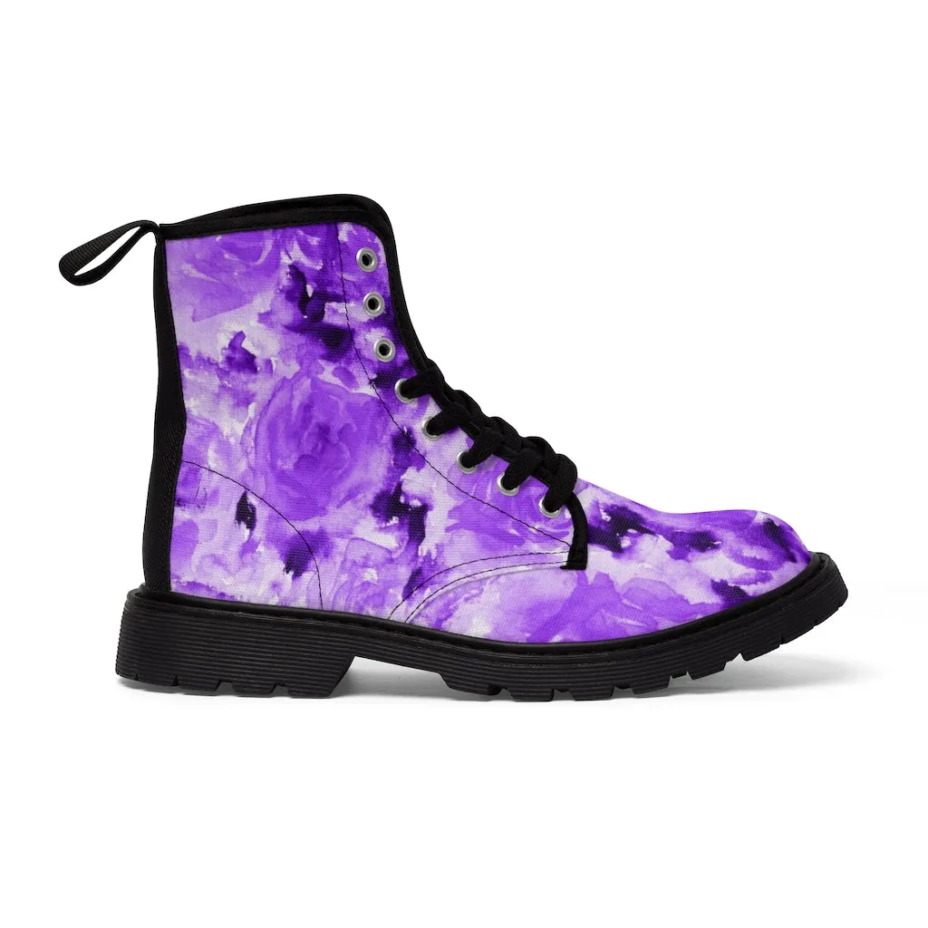 Purple Floral Abstract Women's Boots, Best Cute Chic Designer Ladies' Combat Hiking Boots