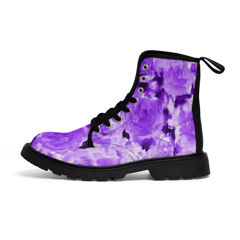 Purple Floral Abstract Women's Boots, Best Cute Chic Designer Ladies' Combat Hiking Boots