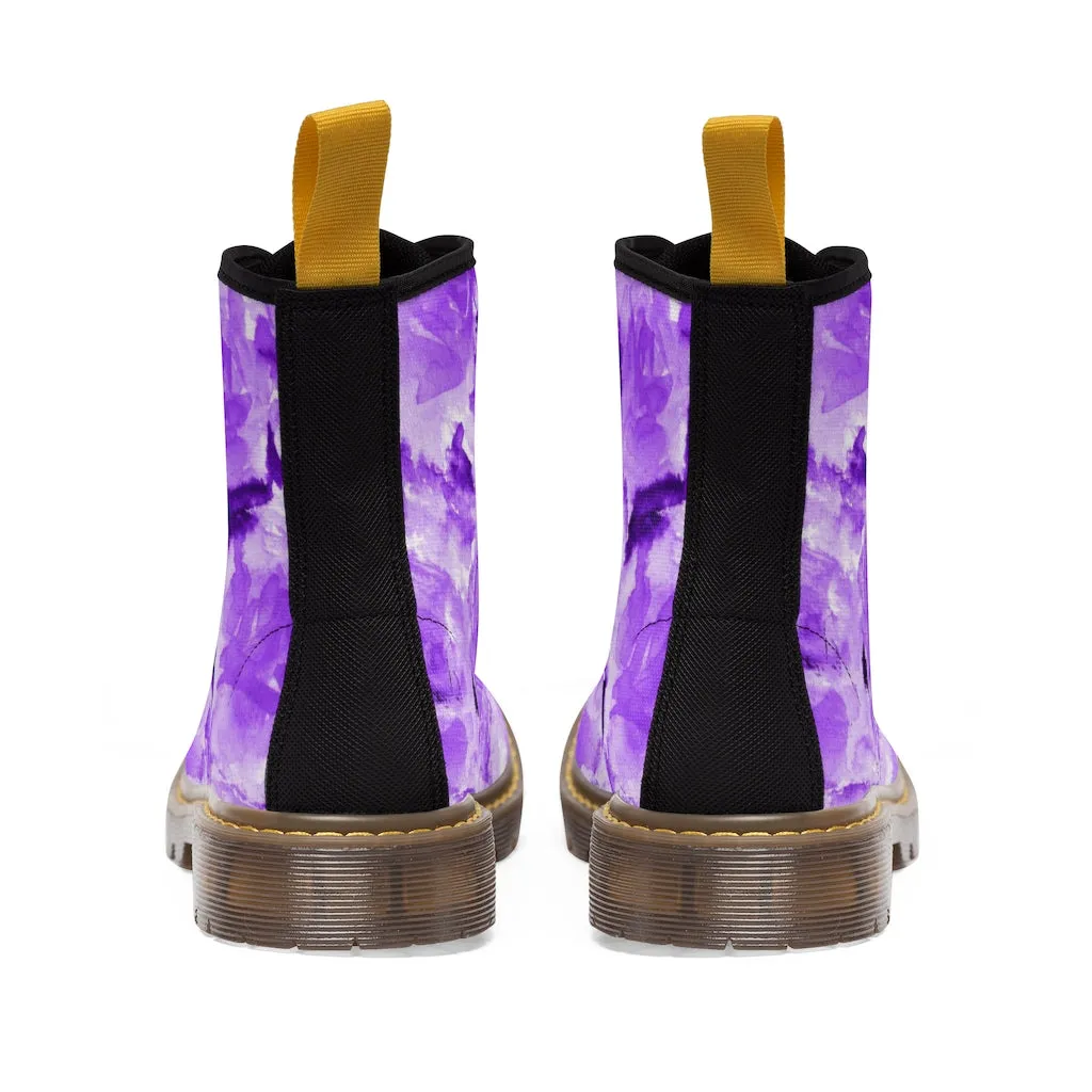 Purple Floral Abstract Women's Boots, Best Cute Chic Designer Ladies' Combat Hiking Boots