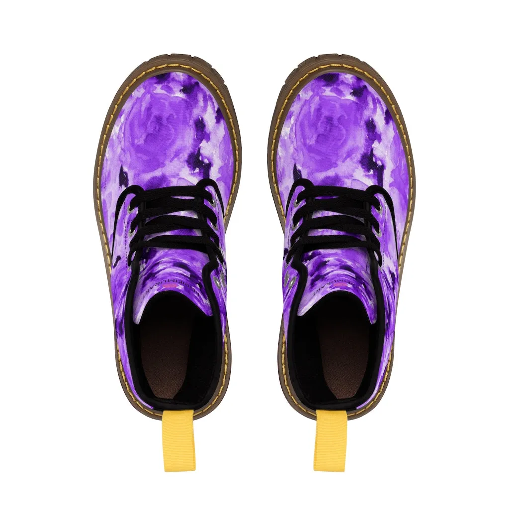 Purple Floral Abstract Women's Boots, Best Cute Chic Designer Ladies' Combat Hiking Boots