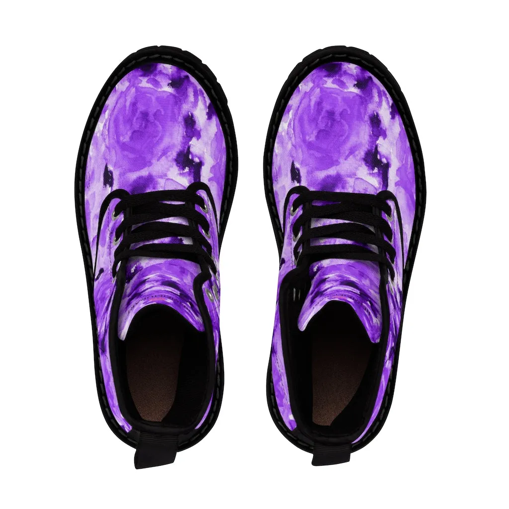 Purple Floral Abstract Women's Boots, Best Cute Chic Designer Ladies' Combat Hiking Boots
