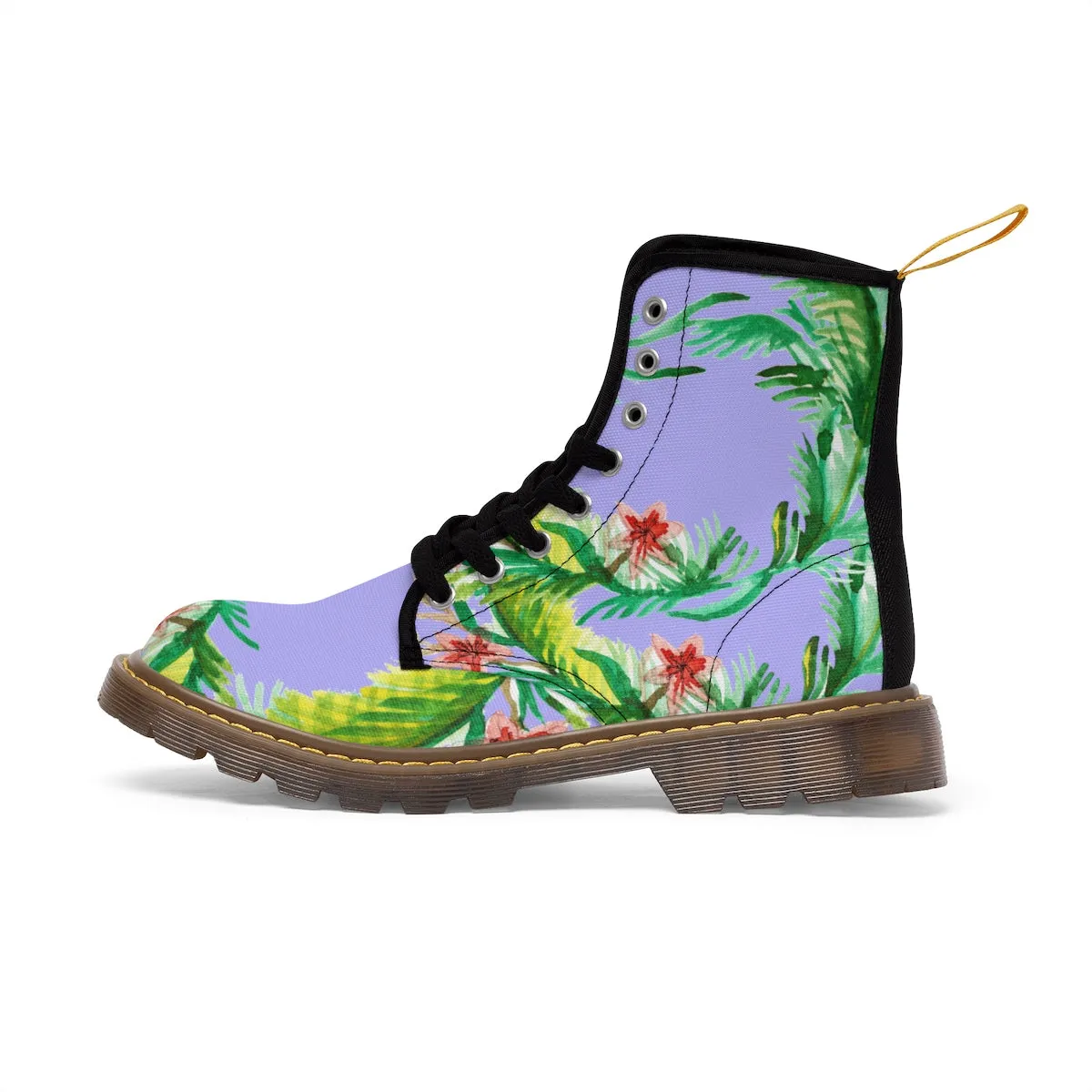 Purple Floral Women's Boots, Designer Vintage-Style Violet Nylon Canvas Winter Boots