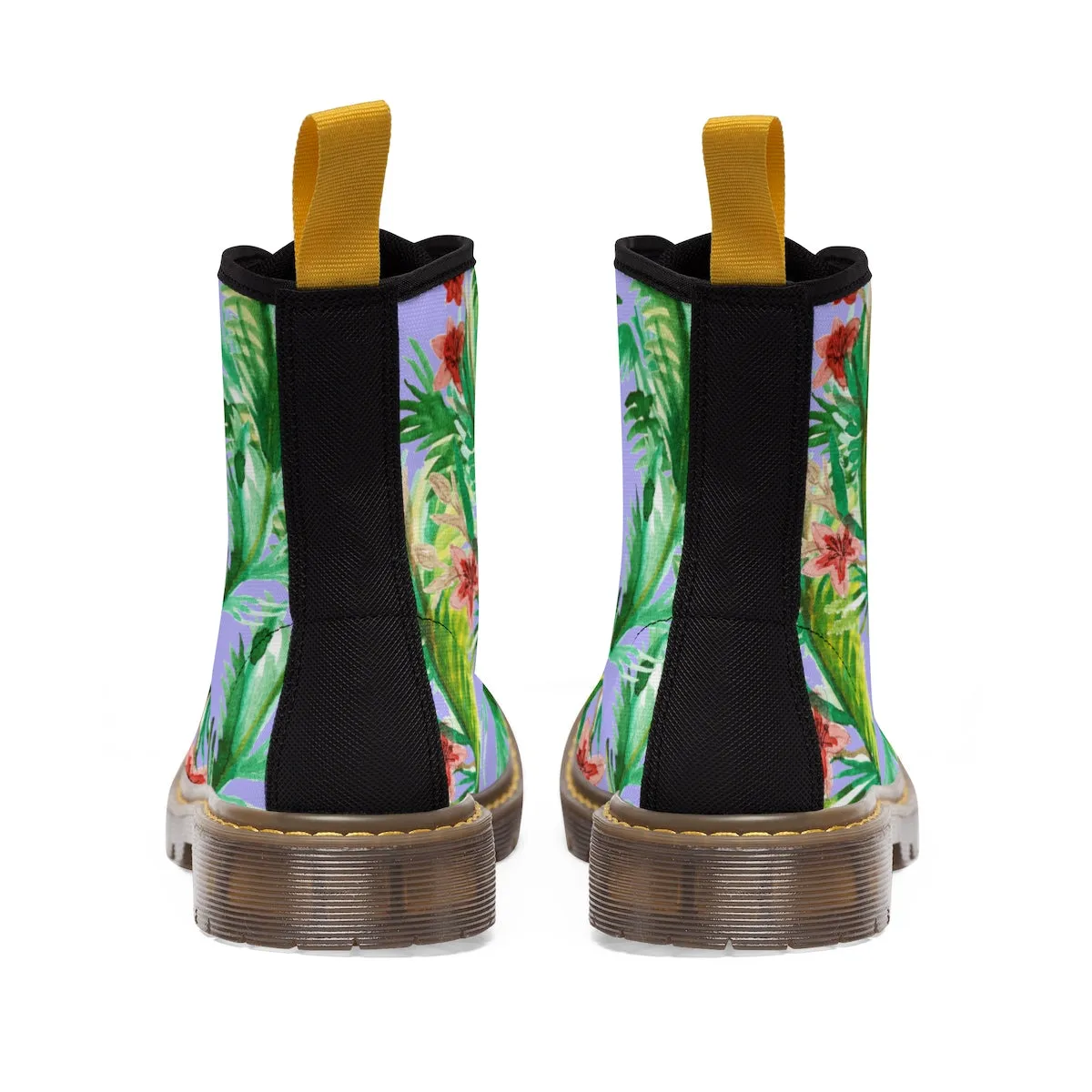 Purple Floral Women's Boots, Designer Vintage-Style Violet Nylon Canvas Winter Boots