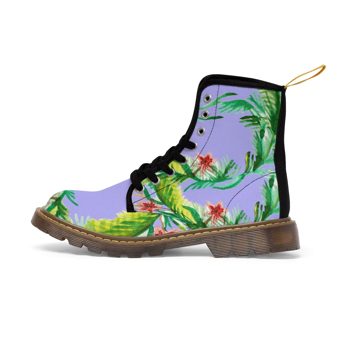 Purple Floral Women's Boots, Designer Vintage-Style Violet Nylon Canvas Winter Boots
