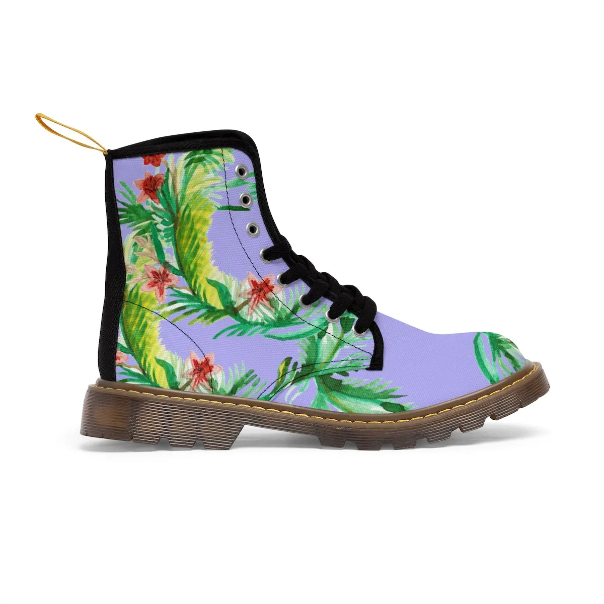 Purple Floral Women's Boots, Designer Vintage-Style Violet Nylon Canvas Winter Boots