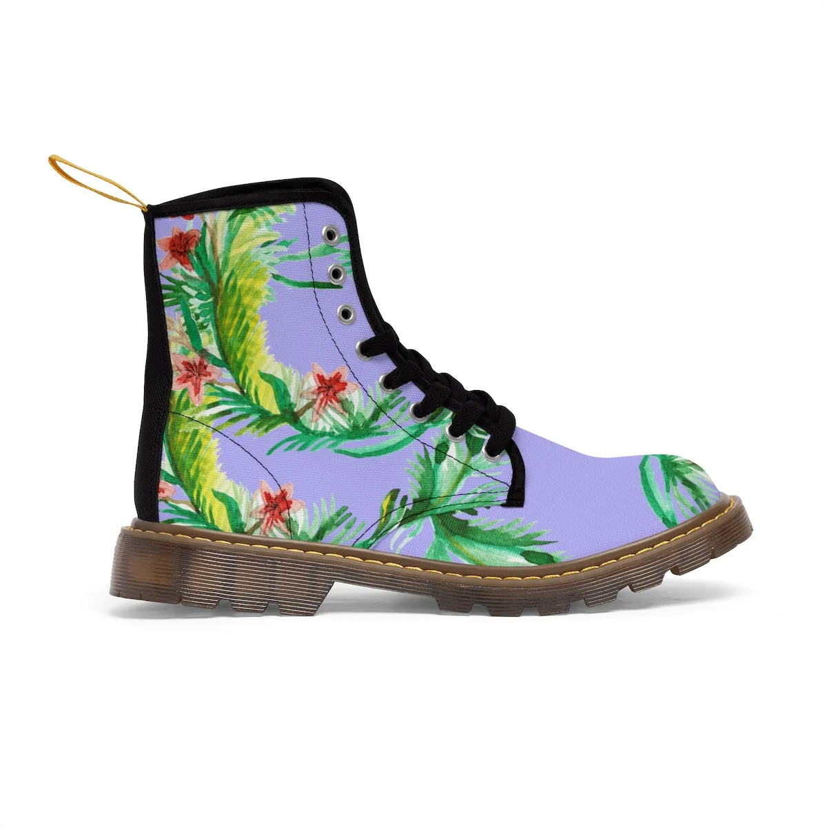 Purple Floral Women's Boots, Designer Vintage-Style Violet Nylon Canvas Winter Boots