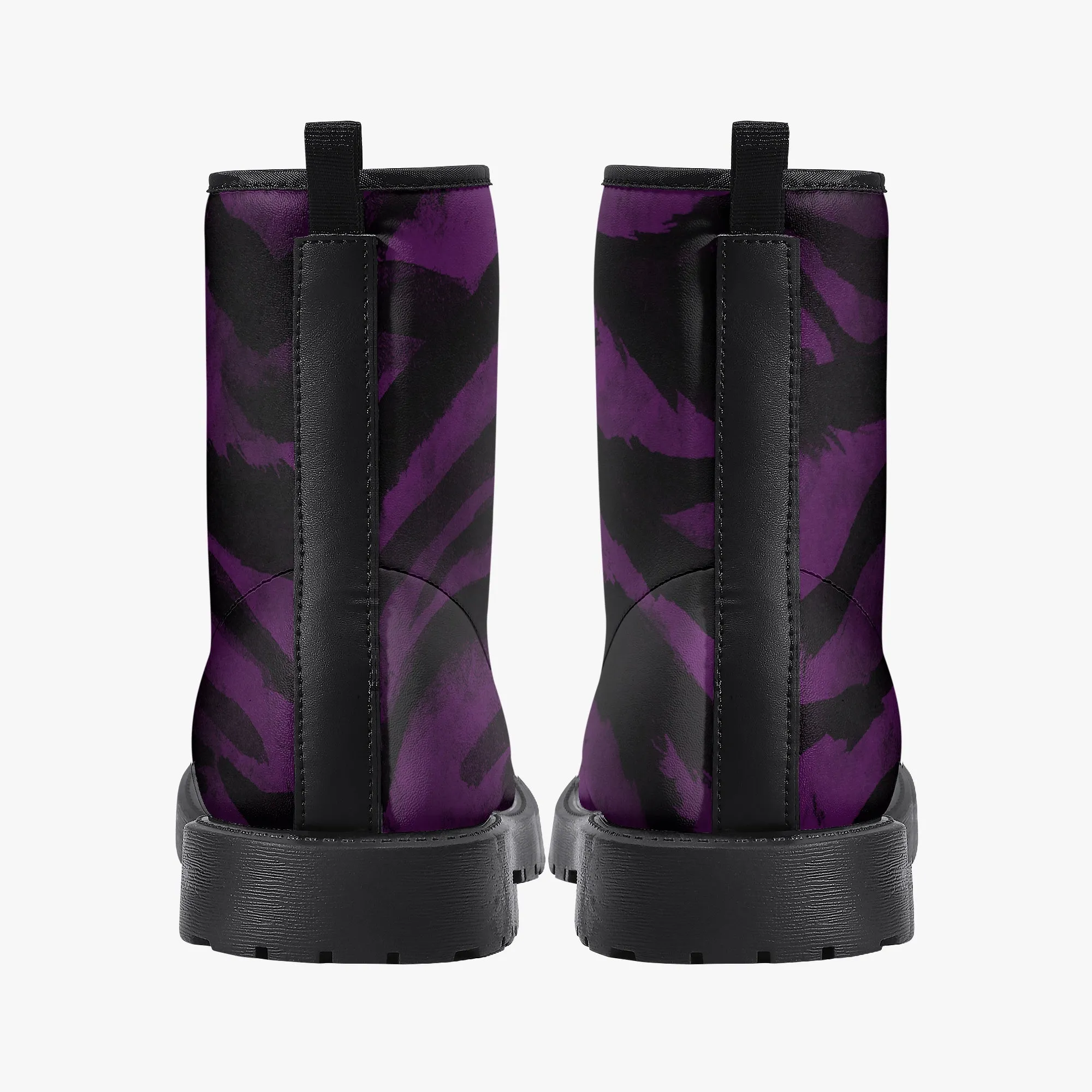 Purple Tiger Striped Unisex Boots, Purple Tiger Animal Print Designer Best Winter Hiking Boots For Men or Women (US Size 5.5-12)