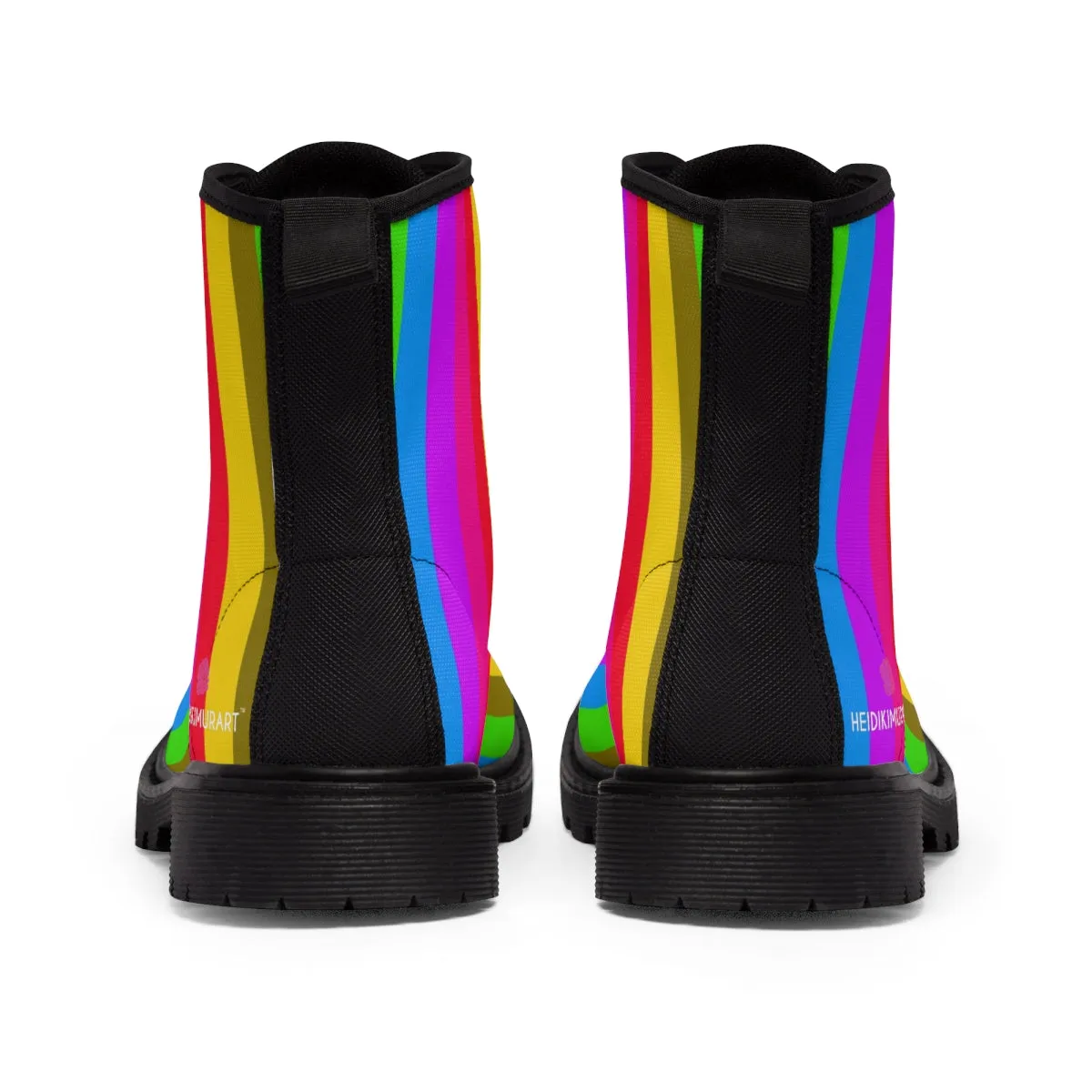Rainbow Striped Print Women's Boots, Best Gay Pride Stripes Winter Laced Up Designer Boots For Women