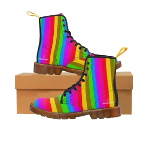 Rainbow Striped Women's Boots, Gay Pride Stripes Printed Best Winter Boots For Women Hiking Boots Shoes (US Size 6.5-11)