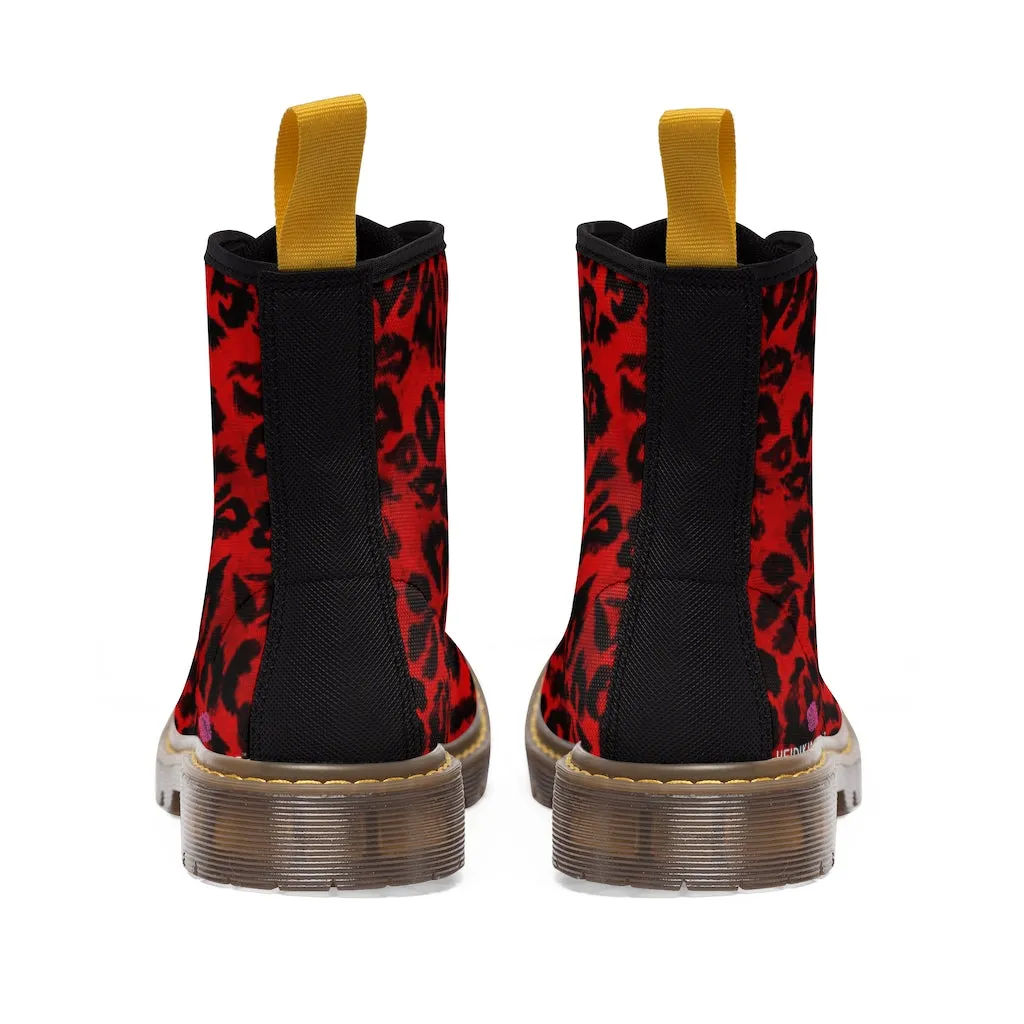 Red Leopard Women's Canvas Boots, Best Red Leopard Animal Print Winter Boots For Ladies