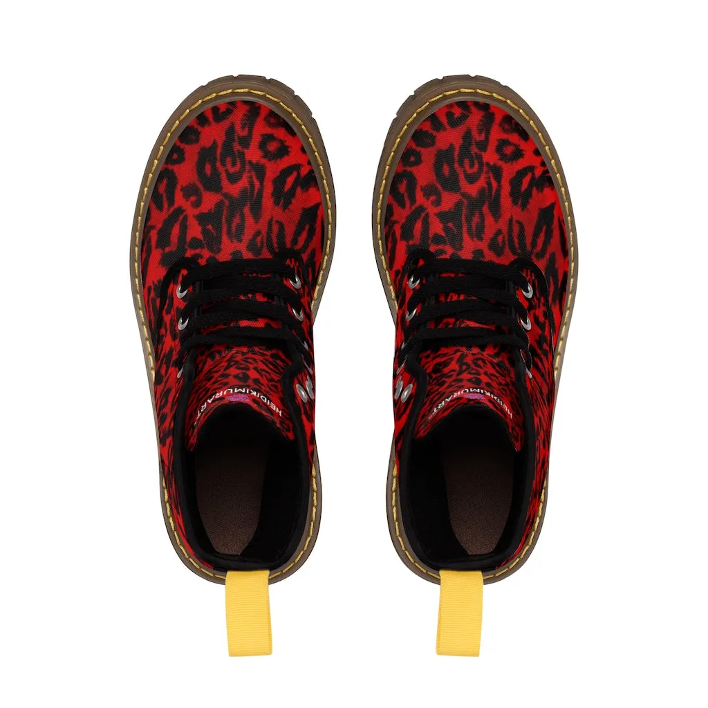 Red Leopard Women's Canvas Boots, Best Red Leopard Animal Print Winter Boots For Ladies