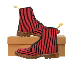 Red Striped Print Men's Boots, Black Stripes Best Hiking Winter Boots Laced Up Shoes For Men Red Striped Print Men's Boots, Black Stripes Best Hiking Winter Boots Laced Up Shoes For Men